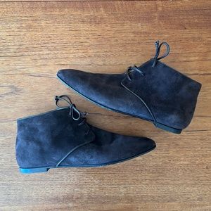 THE ROW Ada chocolate brown soft suede lace up ankle boots 38